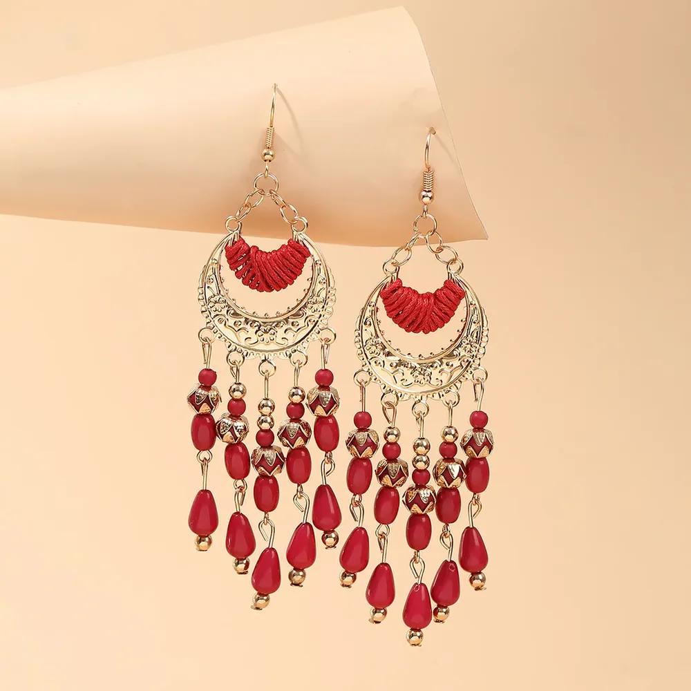 European and American retro earrings with ethnic style, rice beads, tassels, bead earrings, textured earrings, and accessories