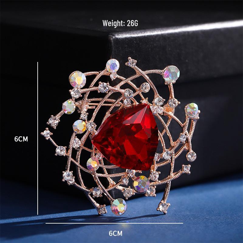 High-End Rose Red Chinese Flower Brooch: Classical Pin for Women's Qipao & Coat Accessories