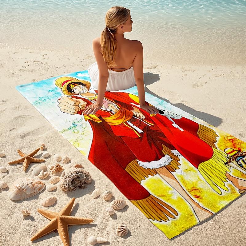 Classic Japanese Element Cartoon ONE PIECE Monkey D. Luffy Beach Towel Outdoor Camping Vacation Swimming Beach Towel Outdoor Absorbent Bath Towel Y18