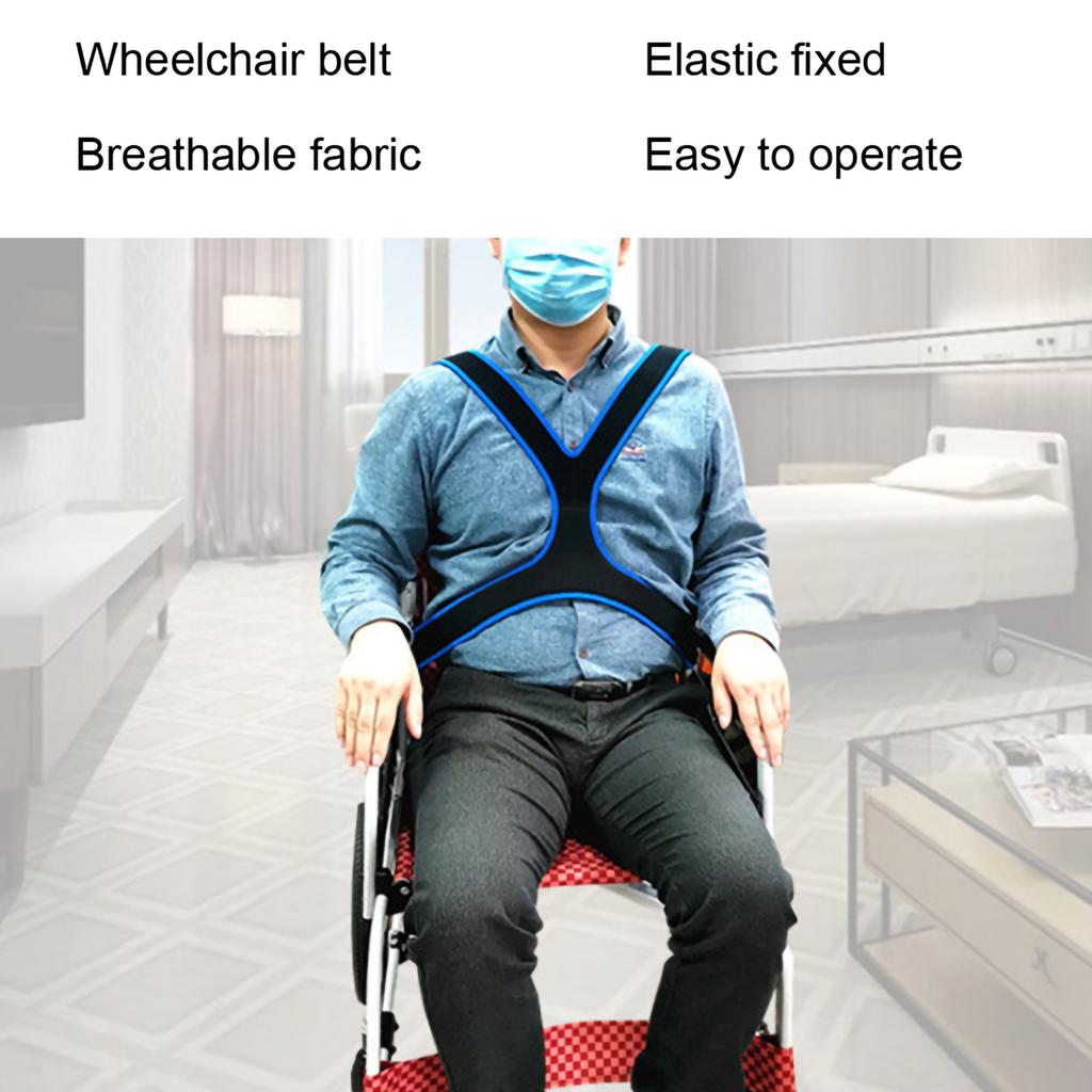 Wheelchair Belt Anti Slip Elastic Breathable Wheelchair Fixing Belt Harness Strap(Black )