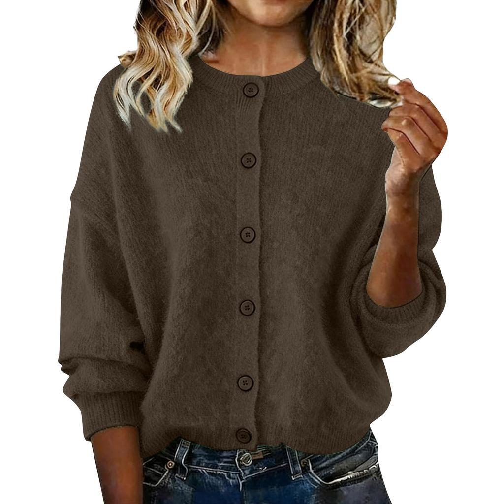 Women's Fashionable Casual Knitted Top Solid-Colour Long-Sleeved Cardigan Jacket