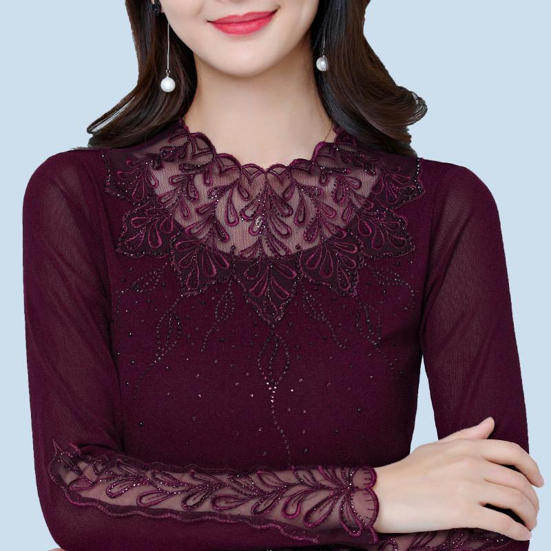Urban Style T Shirt With Mesh Fabric And Rhinestone Details For Middleaged Women