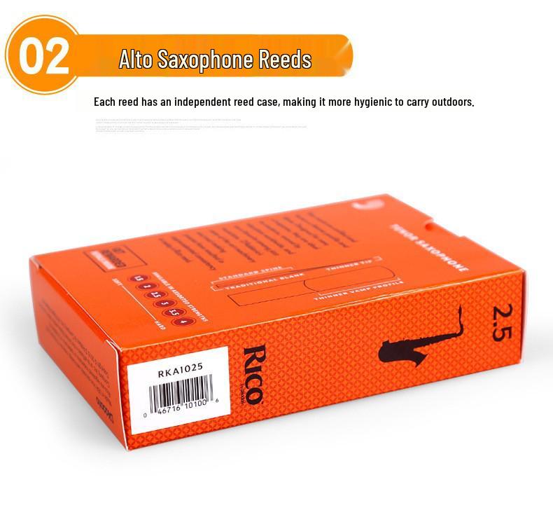 Genuine RICO B-flat Alto Saxophone Reeds, Strengths 1.5-3.0, Yellow-Orange Box, 10-Pack