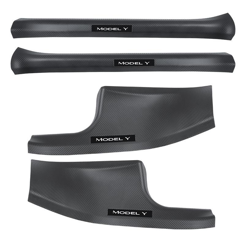 2/4/8PCS Front Rear Door Sill Protector Cover For Tesla Model 3/Y  Carbon Fiber Anti Kick ABS Pedal Guards Inner Strip Threshold