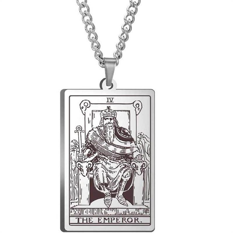Tarot Stainless Steel Necklace Men'S Hip Hop Personality Retro Square Pendant Sweater Necklace