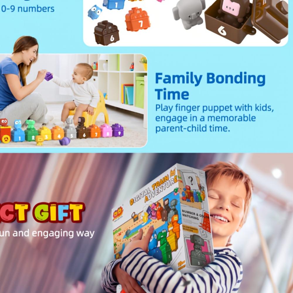 Toddler Learning Toy for Infants Aged 18 Months, Cognitive Dinosaur Number Train Learning Toy, Soft Gel Dinosaur Finger Puppets,Christmas Gifts