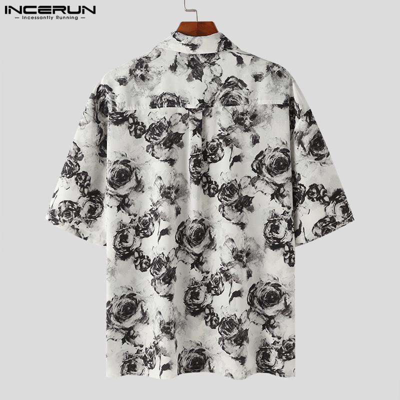 INCERUN Oversized Men Lapel Floral Printed Shirts Beach Holiday Tops
