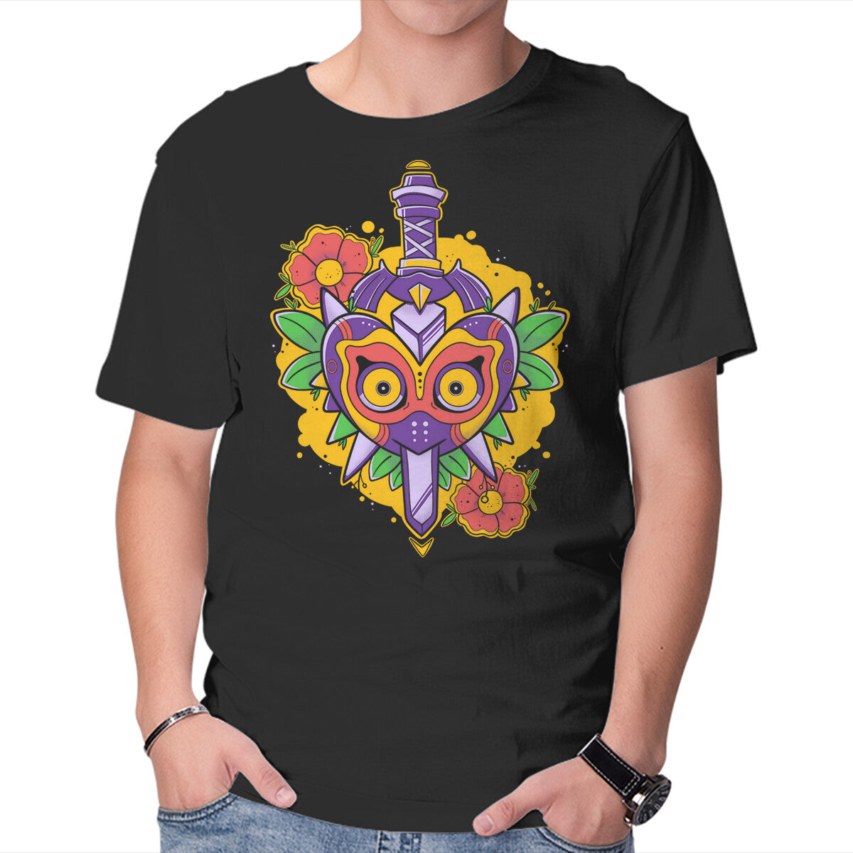 Unisex Crew Neck T-Shirt Zelda Mask Graphic Short Sleeve Casual Tee XS