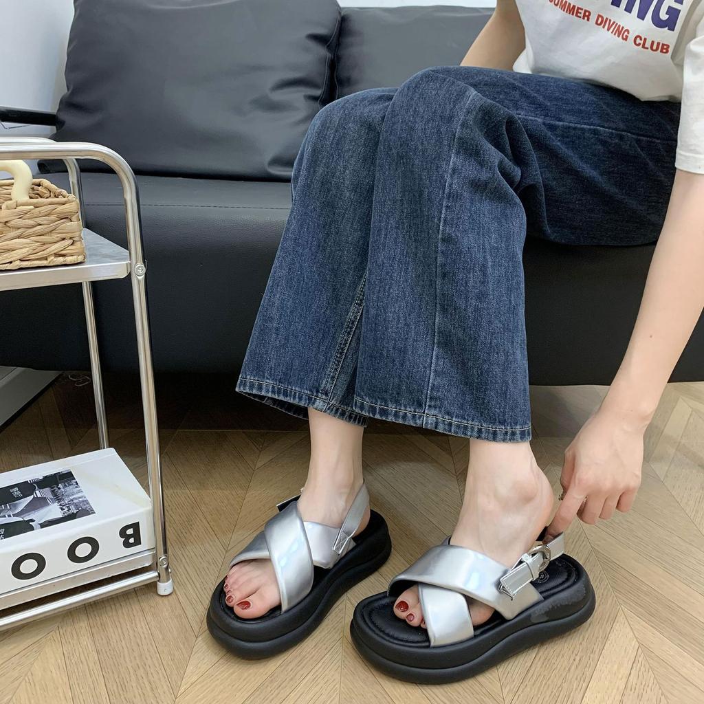Silver platform casual word with sandals women's 2025 summer new fashion Internet celebrity viral trends Roman shoes