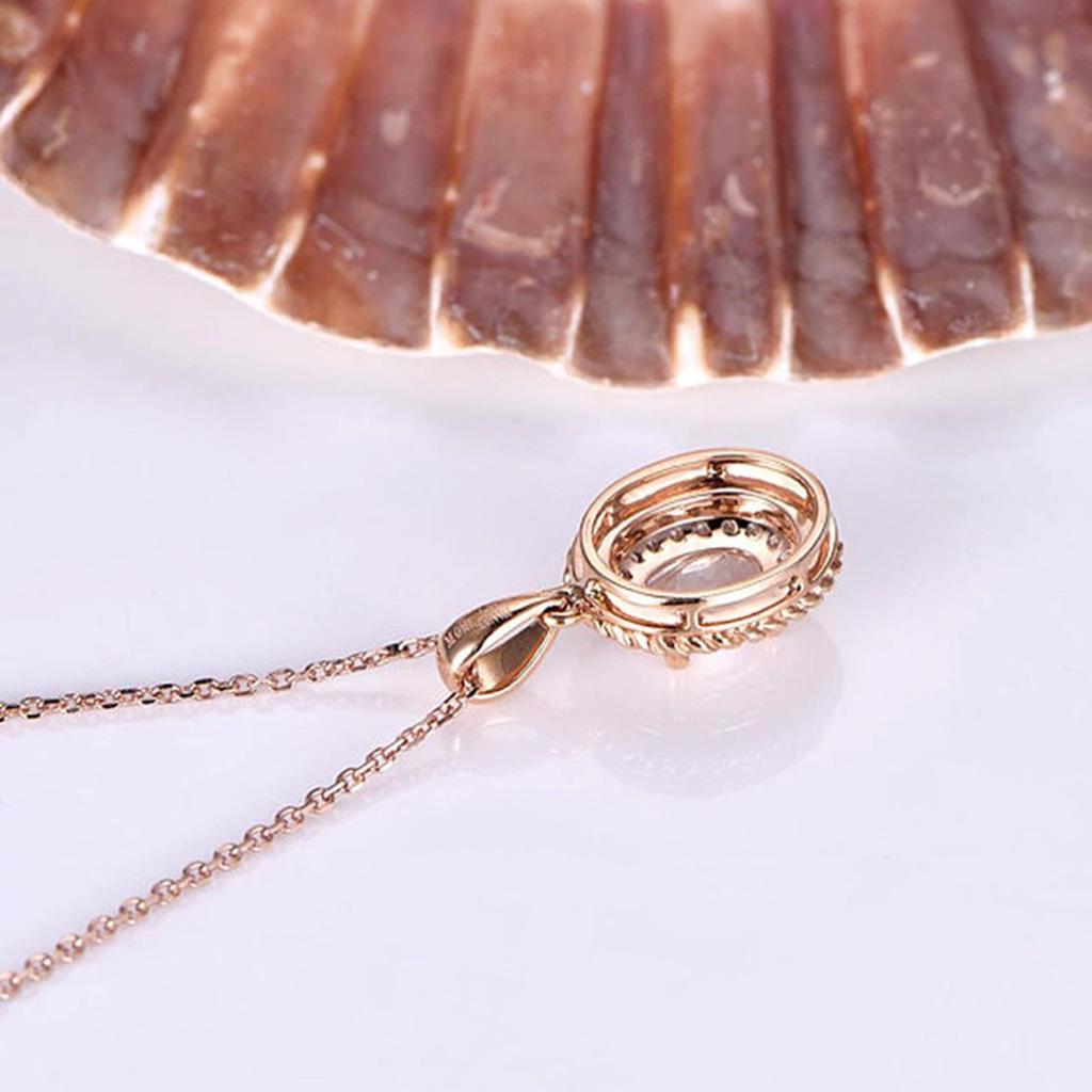 Oval Center Stone Twisted Rope Bezel Halo Pendant Women Cable Link Clavicle Necklace