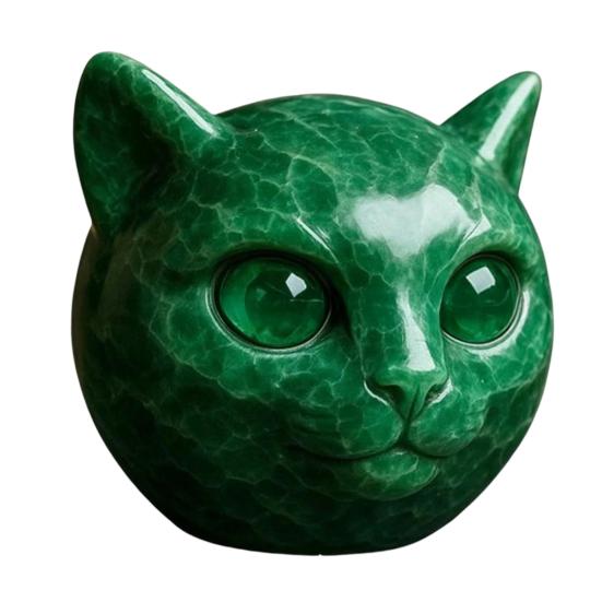 Handmade Cat Stone Imitation Crystal Cat Head Sculpture Resin Healing