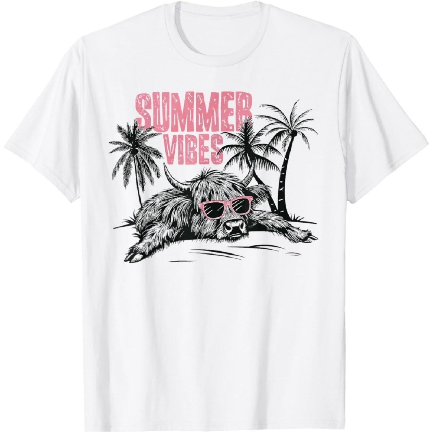 Summer vibes Highland cow T-Shirt XXXXXL белый
