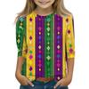 Print Tops For Youth Girls Round Neck 3/4 Sleeves T-Shirts Trendy Tops Outfit Tees