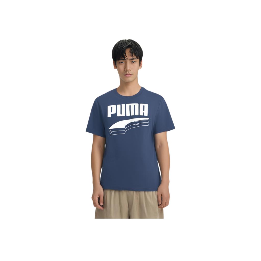 Puma Rebel Casual Sports Letter Print Crew Neck Short Sleeve T-Shirt Men Tops Deep-Denim-Blue 583867-43