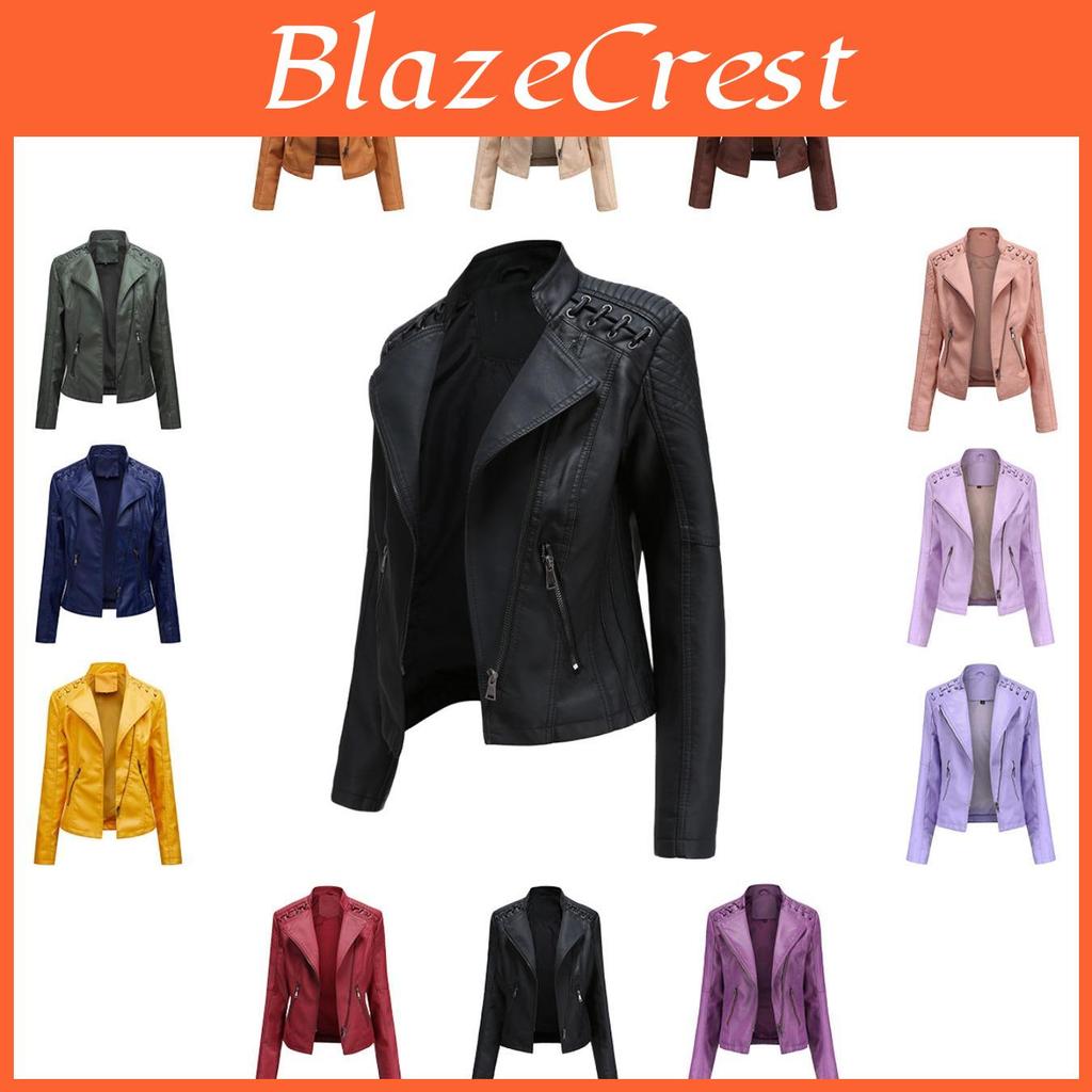 Women Jacket Leather Turndown Collar Casual Thin Pu Loose Motorcycle Zipper Jackets Female Streetwear Oversized Coat