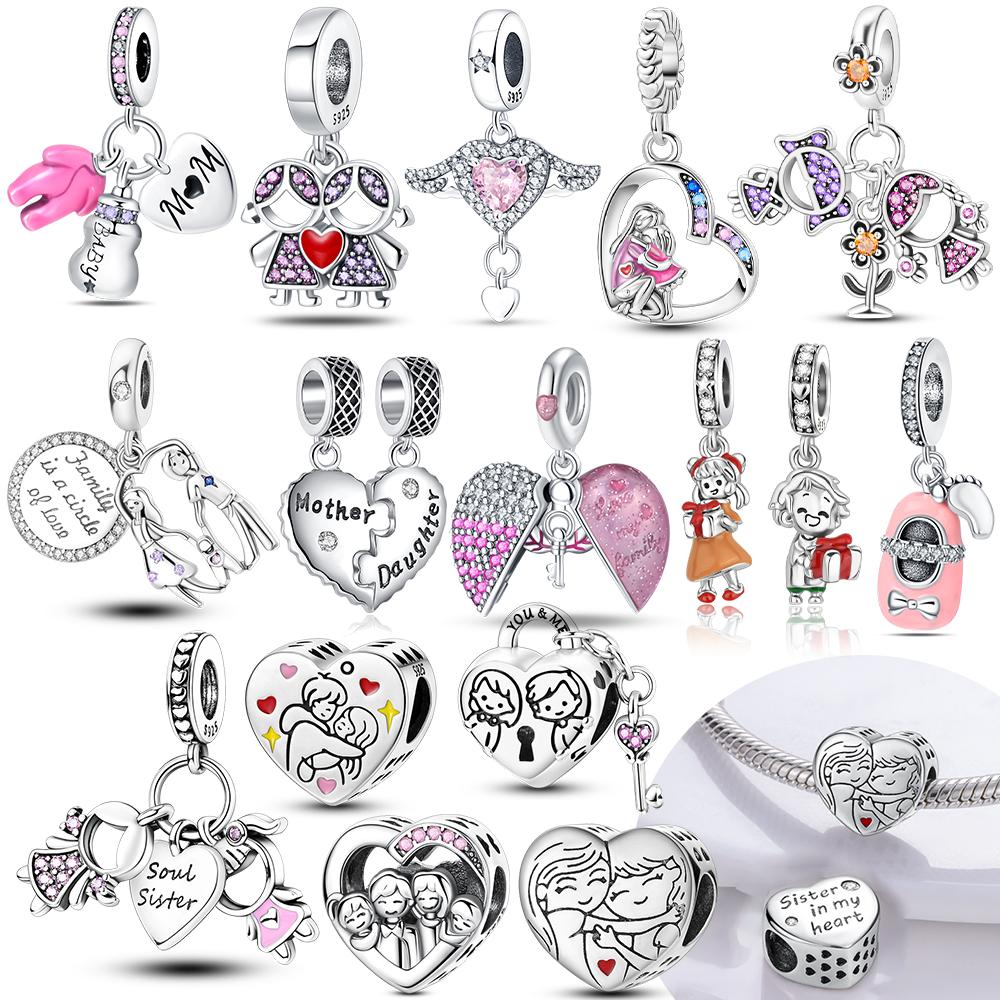 Charm Bead Charms copper Authentic Brown Boys Girls Gift Relatives Sisters Pink Hearts Bead Charms Compatible With Bracelets Women Diy Gift Accessorie