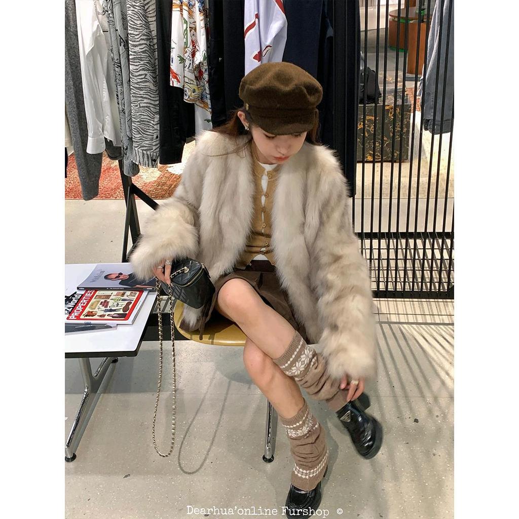 Imitation fox fur jacket short women's 2024 winter new v-neck coat