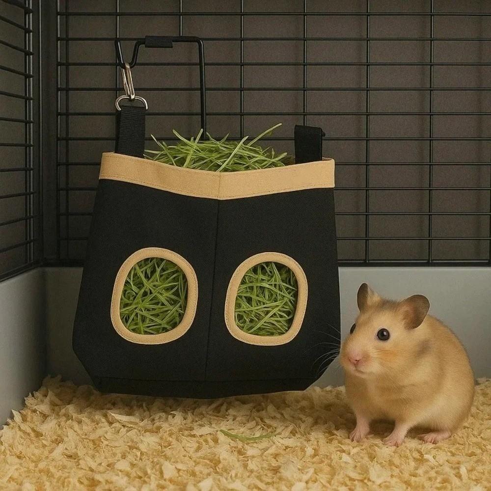 Hanging Rabbit Feed Bag Canvas Hay Feeding Troughs Food Storage Bag Hay Bag  for Pet Cage