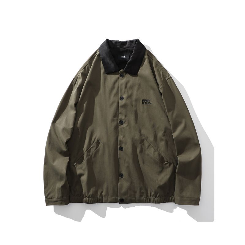 

Американская ретро куртка-бомбер в стиле амбарного дома с отложным воротником для мужчин, весенне-осенняя одежда в стиле Old Money, мужская повседневная верхняя одежда для экспорта Army Green M