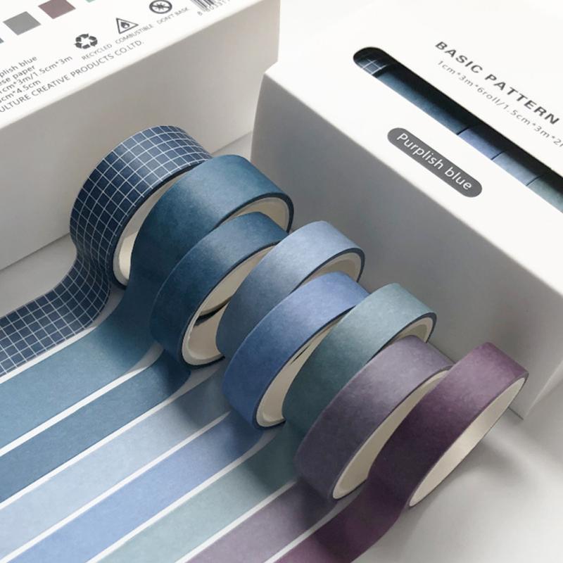 8Pcs Basic Decoration Tape Diy Scrapbooking Stick Journal Planners Stickers Masking Tape School