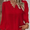 Plus Size Dame V-hals Langermet Bluse Blondekant Skjorte Høst Casual Kontorantrekk Topper