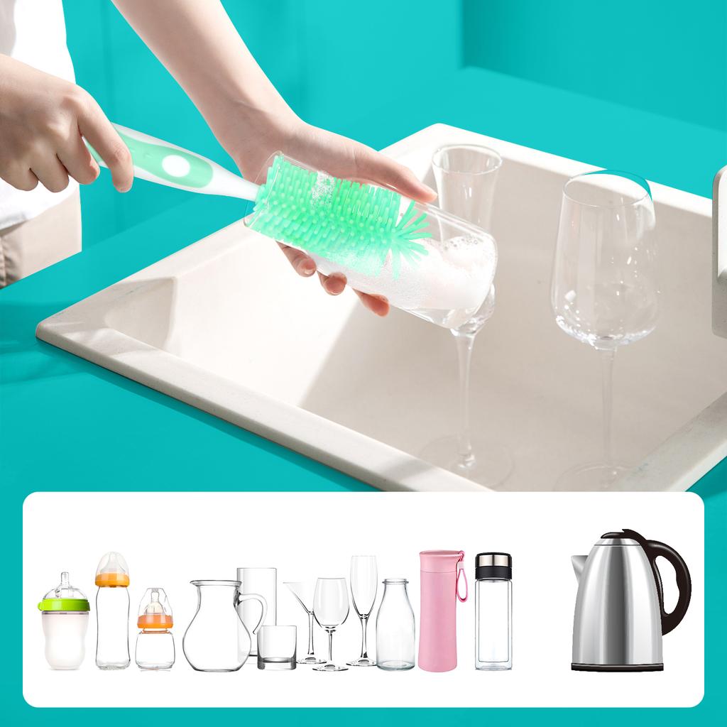 Silicone Bottle Brush Handle Baby Bottle Cleaner 360 Degree Soft for Glass Bottle with Suction Base Detachable Small Brush for Infants