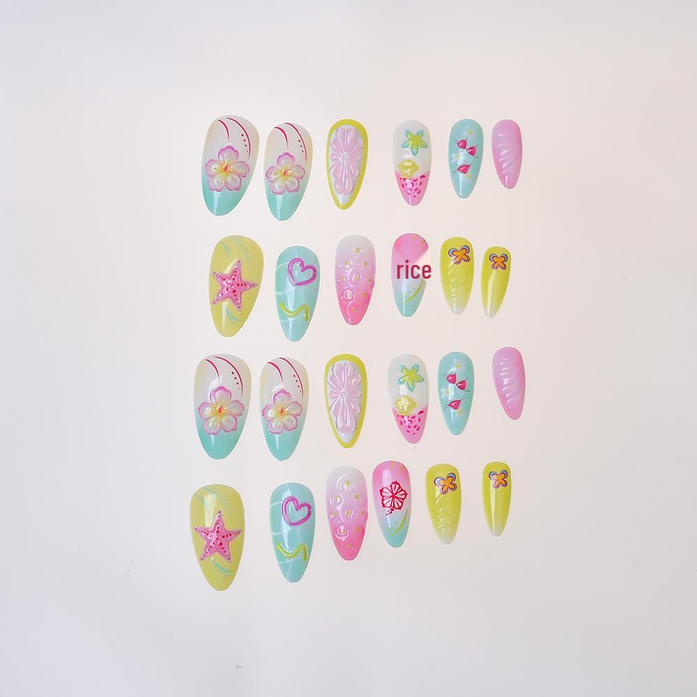 24 pcs Summer Macaron Color 3D Detachable Drip Glue Nails – Colorful, Wearable Nail Art
