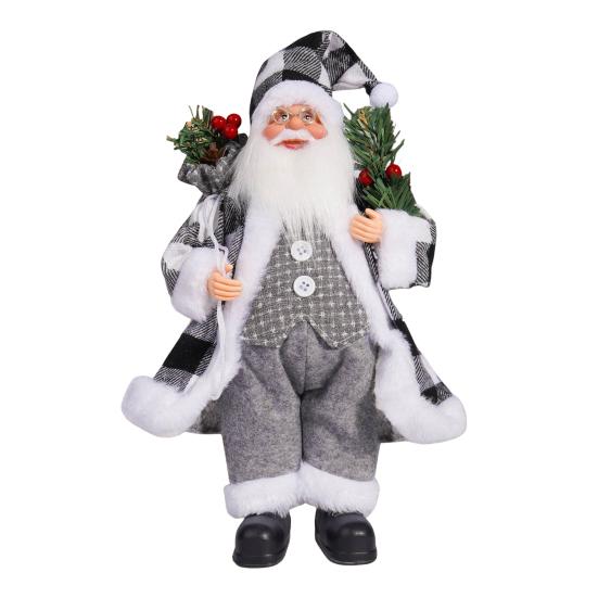 12" Santa Claus Figurine Christmas Standing Santa Claus Doll with Gifts for Holiday Home Office Table Decoration