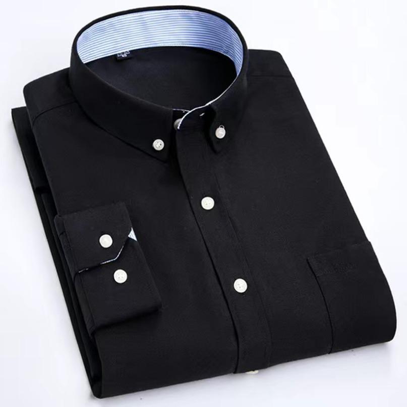 Men's Oxford Long-sleeved Shirts Casual Striped Gray Green Navy Business Long Sleeve Slim Button Up Shirt Men Fashion Trends