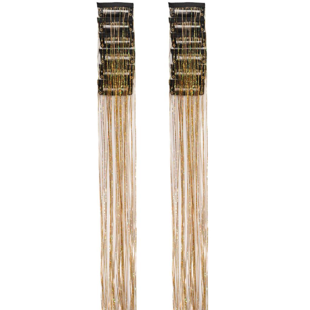 12 Strand Sparkles Tinsel Hair Extension High Temperature Silk Glitter Filament Hairpieces for Various Outfit Occasion