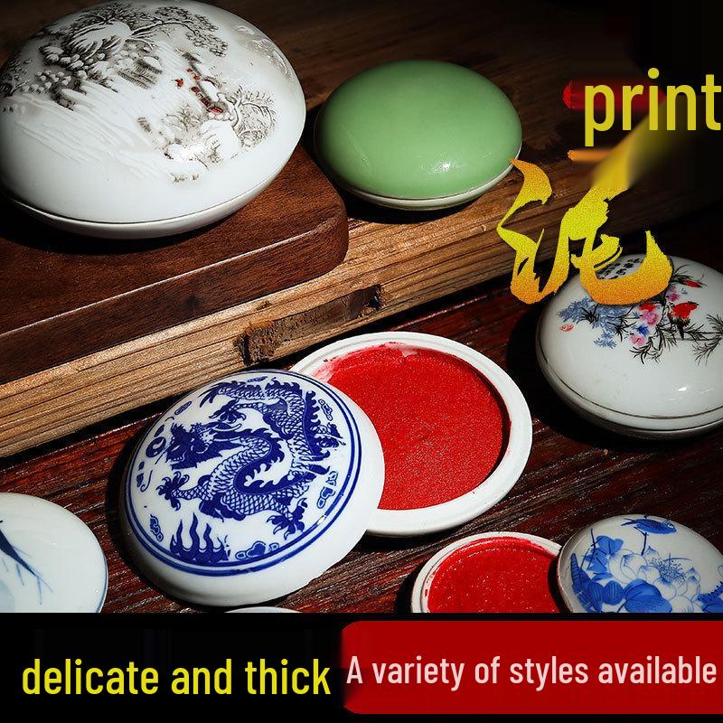 Four Treasures of Study: Large Chinese Painting & Calligraphy Red Seal Ceramic Ink Pad for Beginners