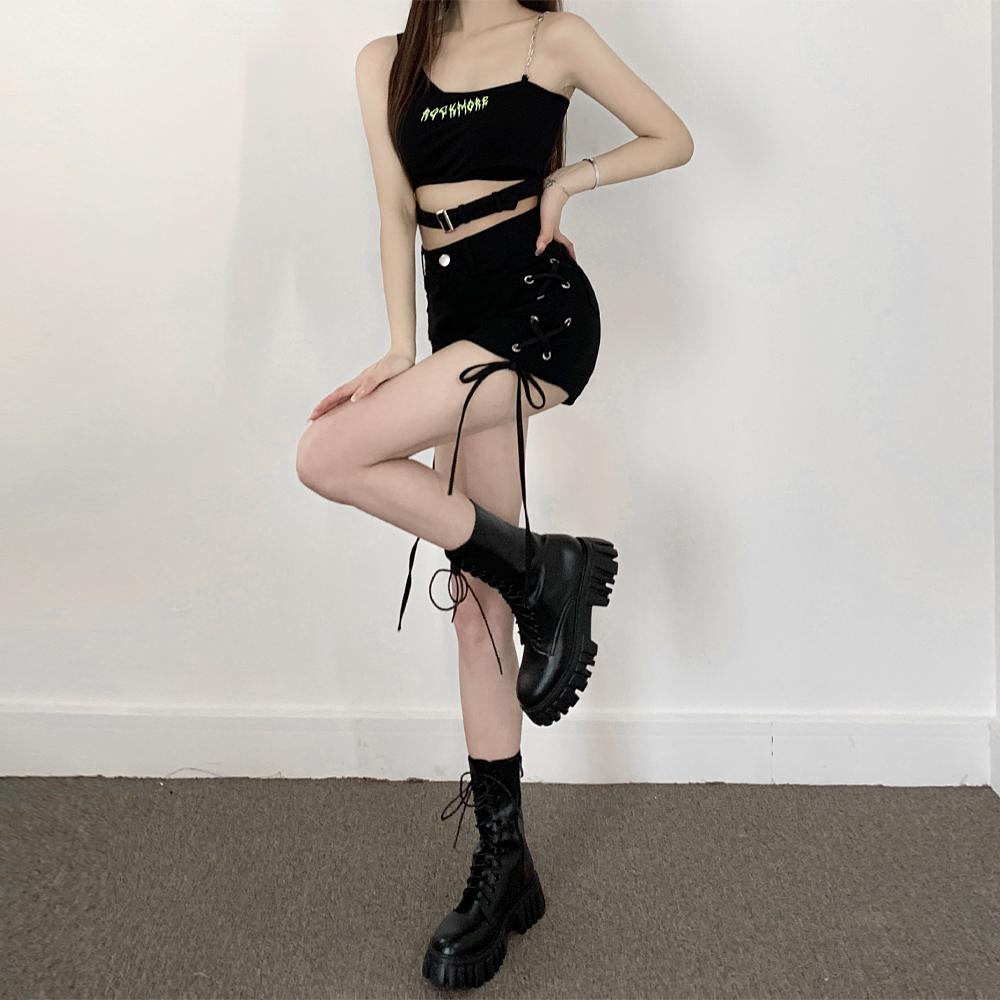 Svart Goth Shorts Dame Sexy Bandasje Snøring Høy midje Y2k Streetwear Shorts Uformell Tight Hot Pants