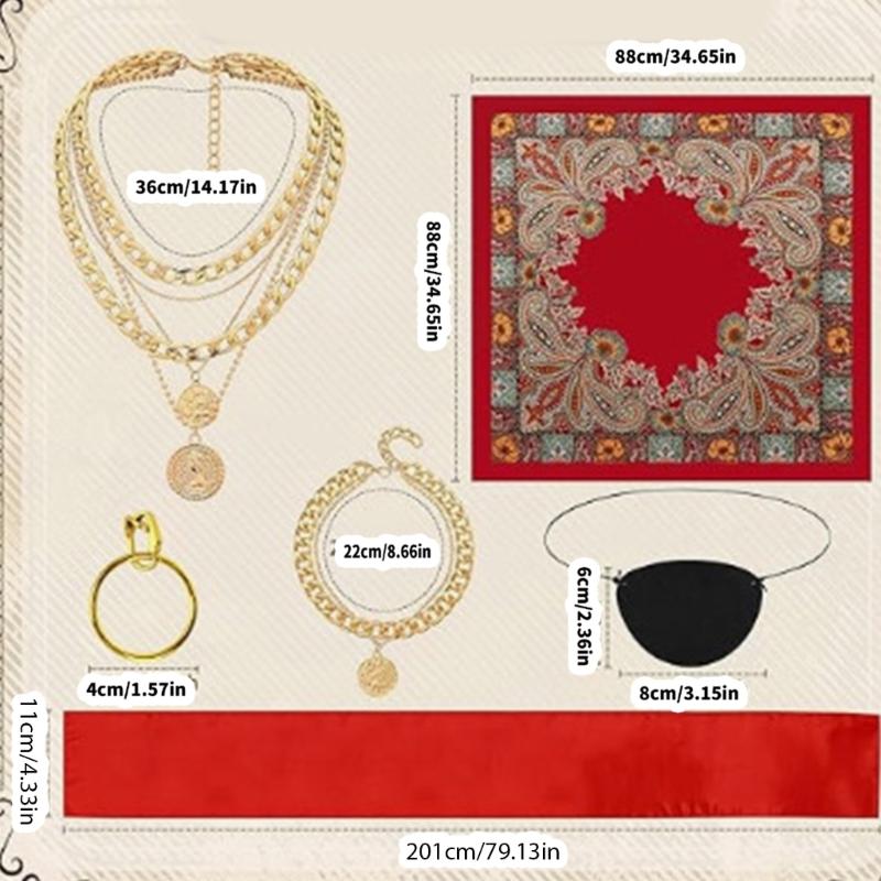 Halloween Pirate Costume Accessory Women Men Pirate Dress up Accessory Headscarf Eye Patches Earrings Necklace Bracelet