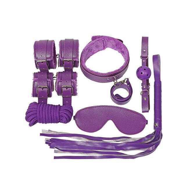 7pcs Set Bed Bondage Set Restraint Adult Game Belt Sex Handcuff Nipple Clamp Whip Collar Kit Sex Toy for Couple Sex Accessories