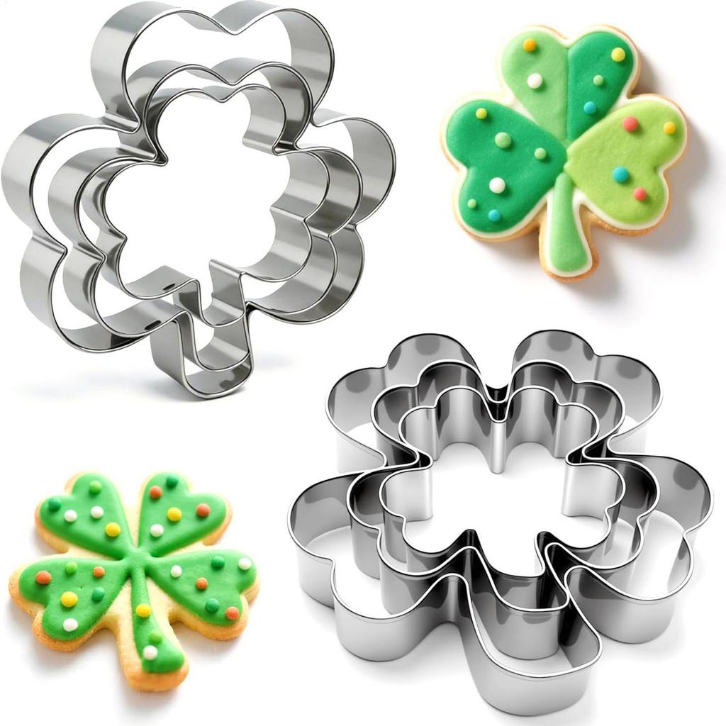 3Pcs Cookie Cutter Patrick's Day Clover Shaped Stainless Steel Mold DIY Cake Sugarcraft Pastry Biscuits Mould  Baking Tool