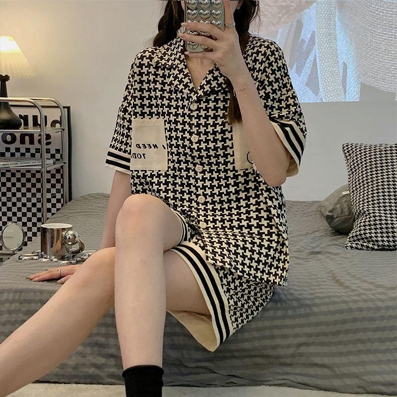 Japanese-style Unprinted Style Summer Fresh Cotton Pajamas Women's Short Sleeves 1011 New Loose Outer Loungewear Suit