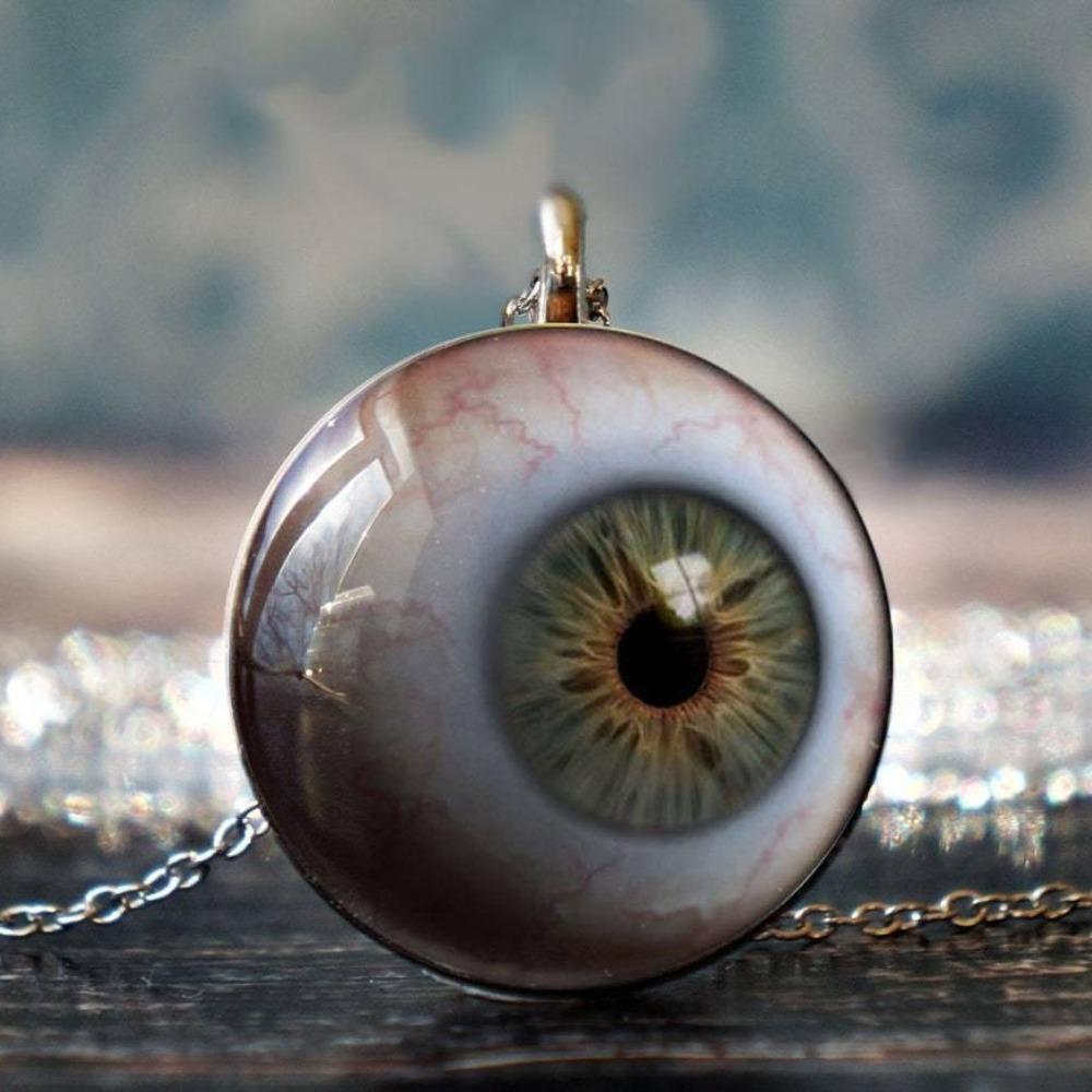 Collar Colgante de Bola de Cristal de Doble Cara con Ojo Gótico, Orca, Mariposa y Dos Serpientes Entrelazadas para Mujeres Hombres Halloween Joyería de Miedo