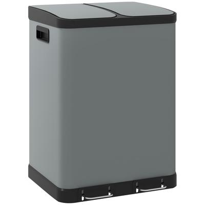 Dual-Compartment Trash Can, 2 X 30L, Fingerprint-Resistant, Pedal, Removable Inner Bins, Gray
