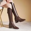 Autumn Winter Square Toe Middle Heel Women's Long Boots Leather Fleece-Lined Ladies Knee High Shaft Shoes New Rock Goth Boot