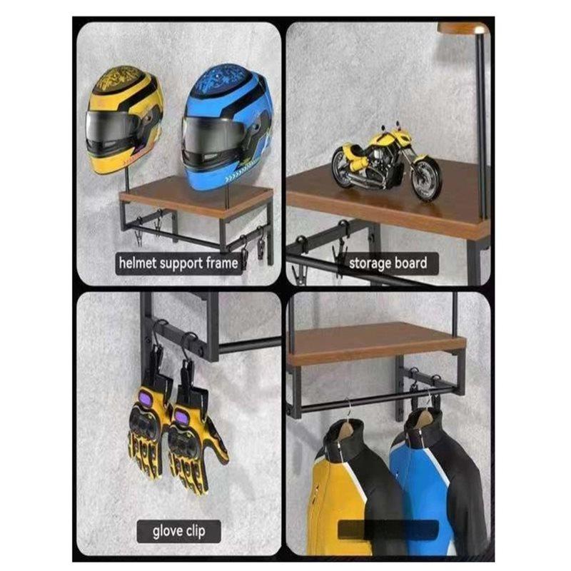 A84E-Wall-Mounted Wooden Stand For Motorcycle Helmet And Leather Jacket-Household Gear Organizer