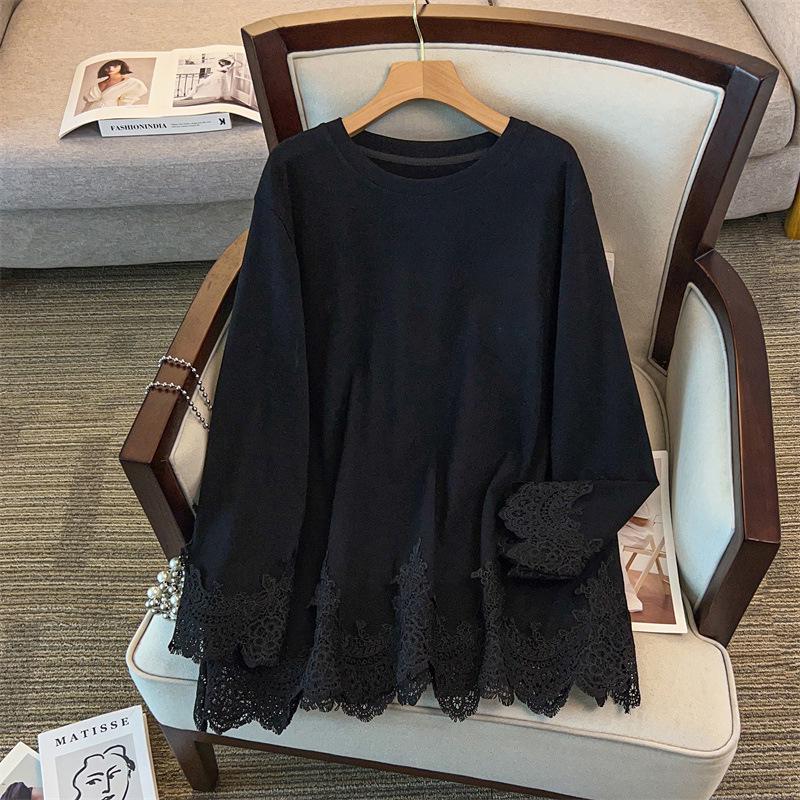 Haut de base tricoté ample à col rond pour femme grande taille, Tour de poitrine 150/160, Longueur moyenne (350-9136)