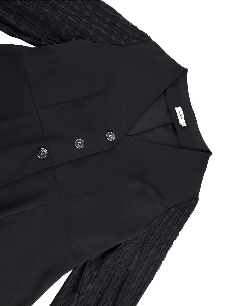 Elegant Women Button Up Blouse Long Textured Lantern Sleeve Blazers Autumn Winter Casual Office Wear Formal Business Outfit