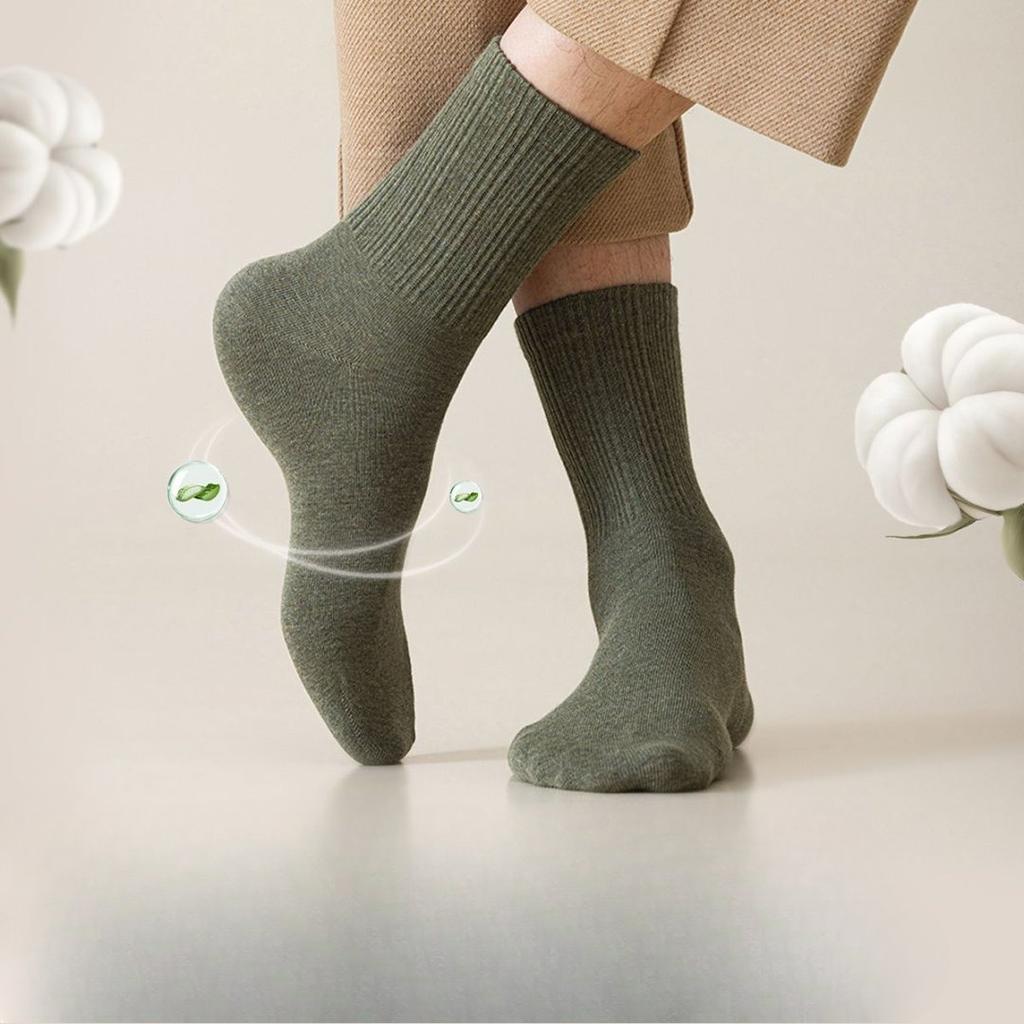 Herbst- und Winter Herren Mid-Calf Socken, Aloe Vera Ätherisches Öl Antibakteriell, Desodorierend, Verdickt Warm, Reine Baumwolle Hochelastisches Bündchen Socken