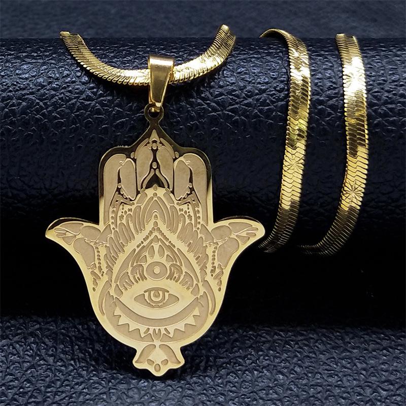 Stainless Steel Amulet Hand of Fatima Necklace Islamic Religious Arabic Jewelry Accessory