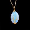 Silk Natural Crystal Rough Stone Egg-Shaped Gold Winding Tree Of Life Pendant Necklace N644