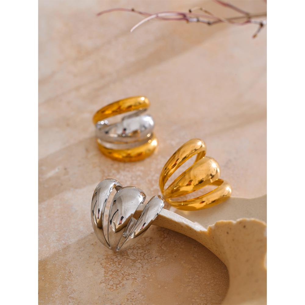 Yhpup Nyheter Glänsande Rostfritt Stål Lager på Lager Ihålig Öppen Ring för Kvinnor Distinkt Geometriskt Attraktivt Smycke