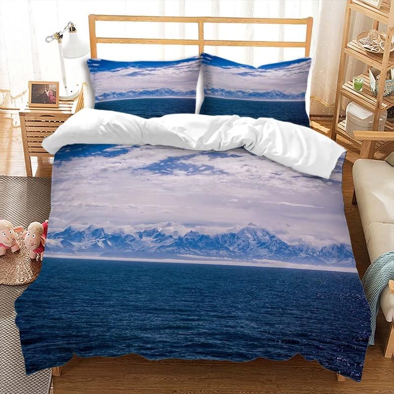 Snowy Mountain Duvet Cover Winter Snow Scene Bedding Set Full Queen Size Natural Snow Mountain Comforter Cover for Bedroom Decor