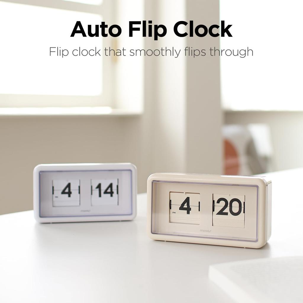 Mooas Newtro Flip Clock, Retro Design Auto Flip Clock, Battery Operated, AM/PM Display, Perfect for Home Decoration, Suitable for Home, Office, School