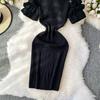 Summer Women Elegant Ruffle Metal Button Office Work Knitted Sheath Sweater Mini Dresses