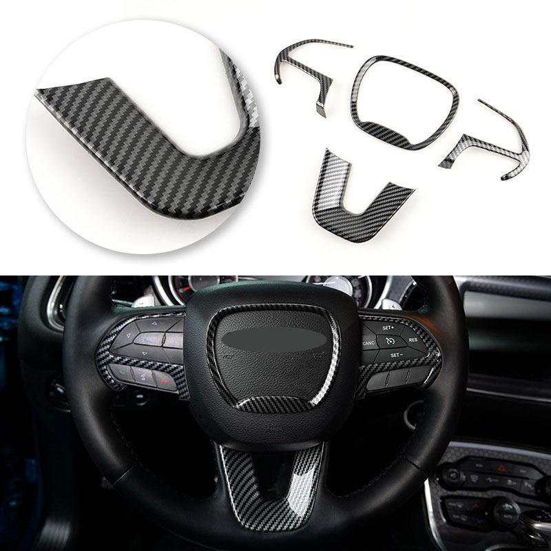 ABS Carbon Fiber Texture For Dodge Challenger Durango Charger 2015- Jeep 4pcs Car Interior Steering Wheel Panel Cover Trim